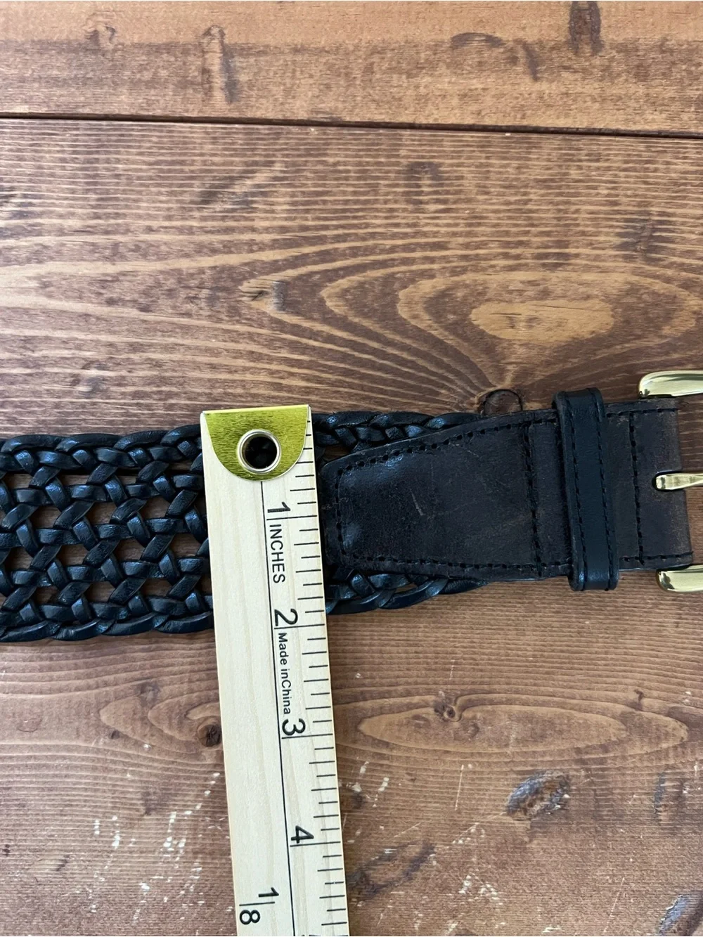 Brown Leather Woven Belt Brass - Tone Buckle Talbots Size Medium